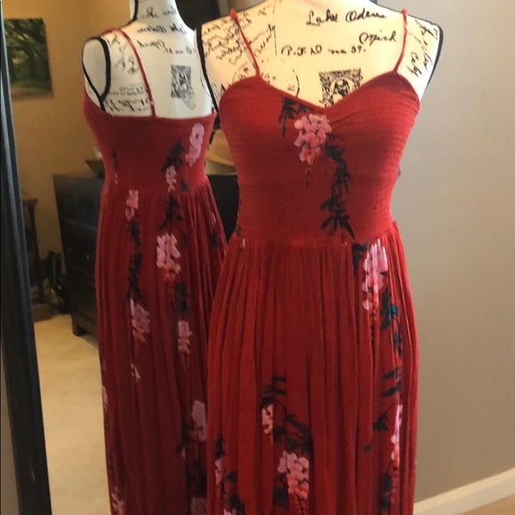 Free People Hi-Low Red Pink Floral Summer Maxi - Picture 3 of 7